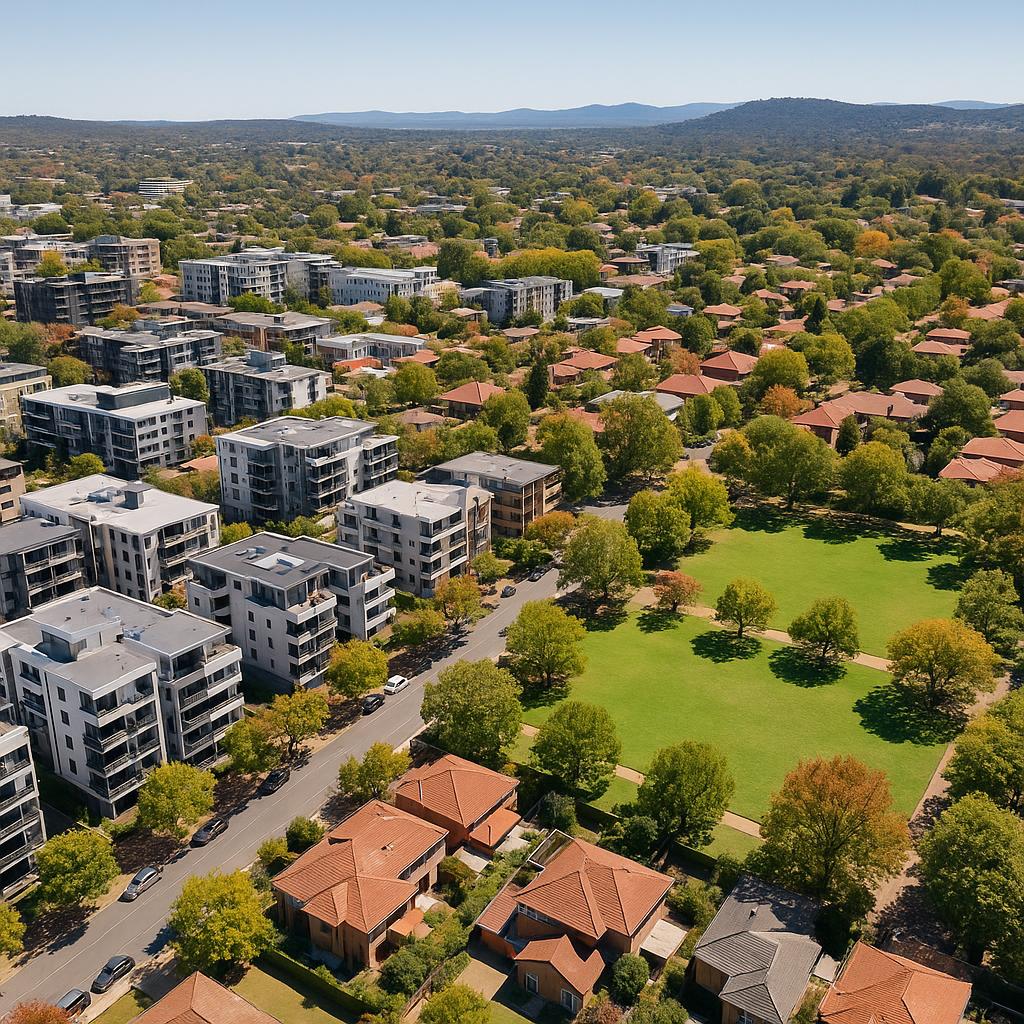 Aerial view of residential Braddon, ACT