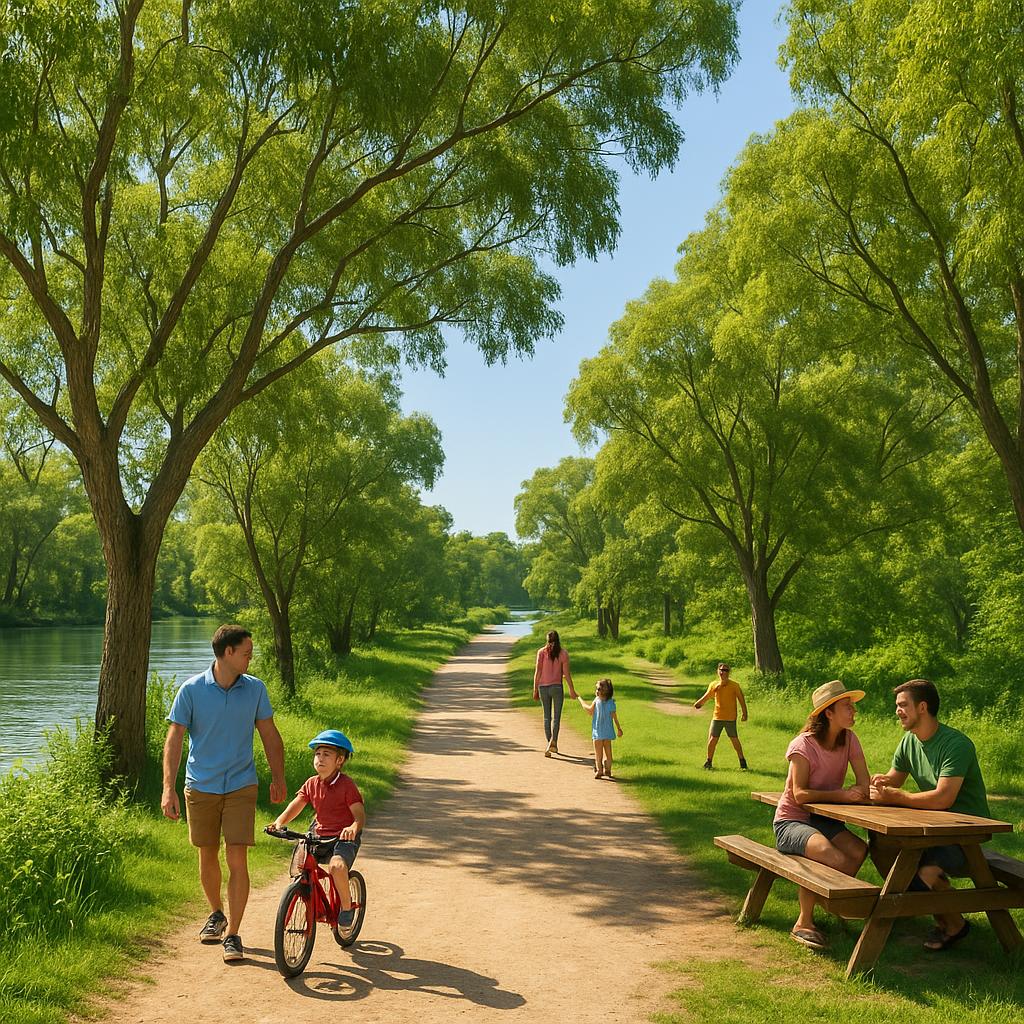 Riverbank pathways in Brenda Park