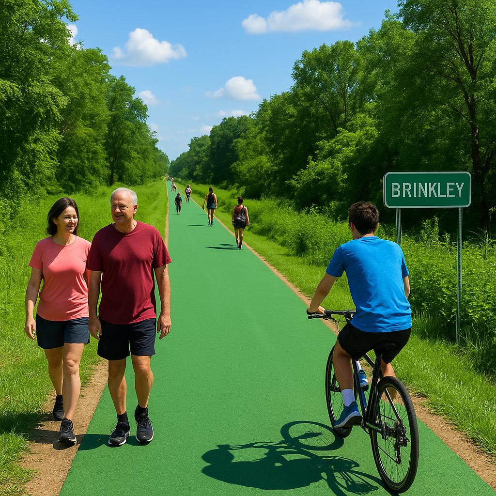Green trail in Brinkley with walkers and cyclists