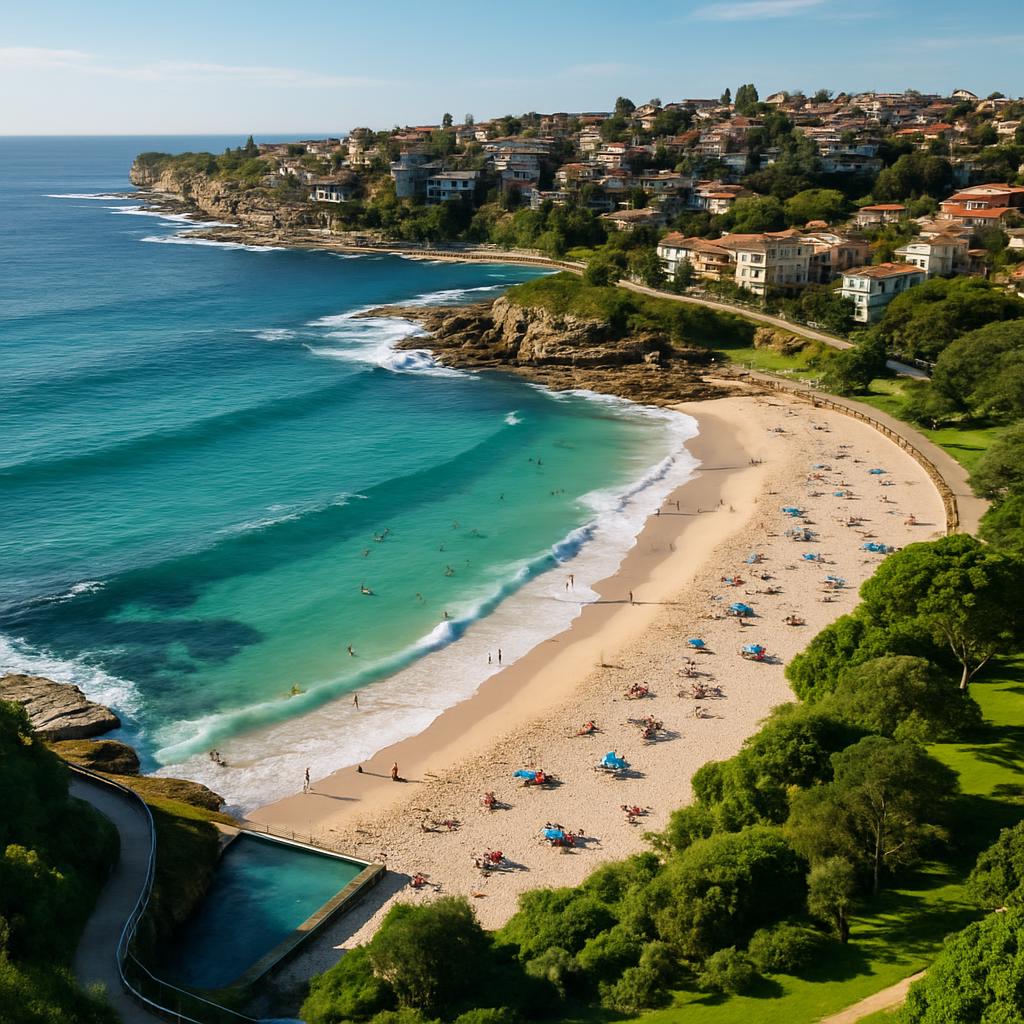 Aerial view of Bronte beach and surrounding area