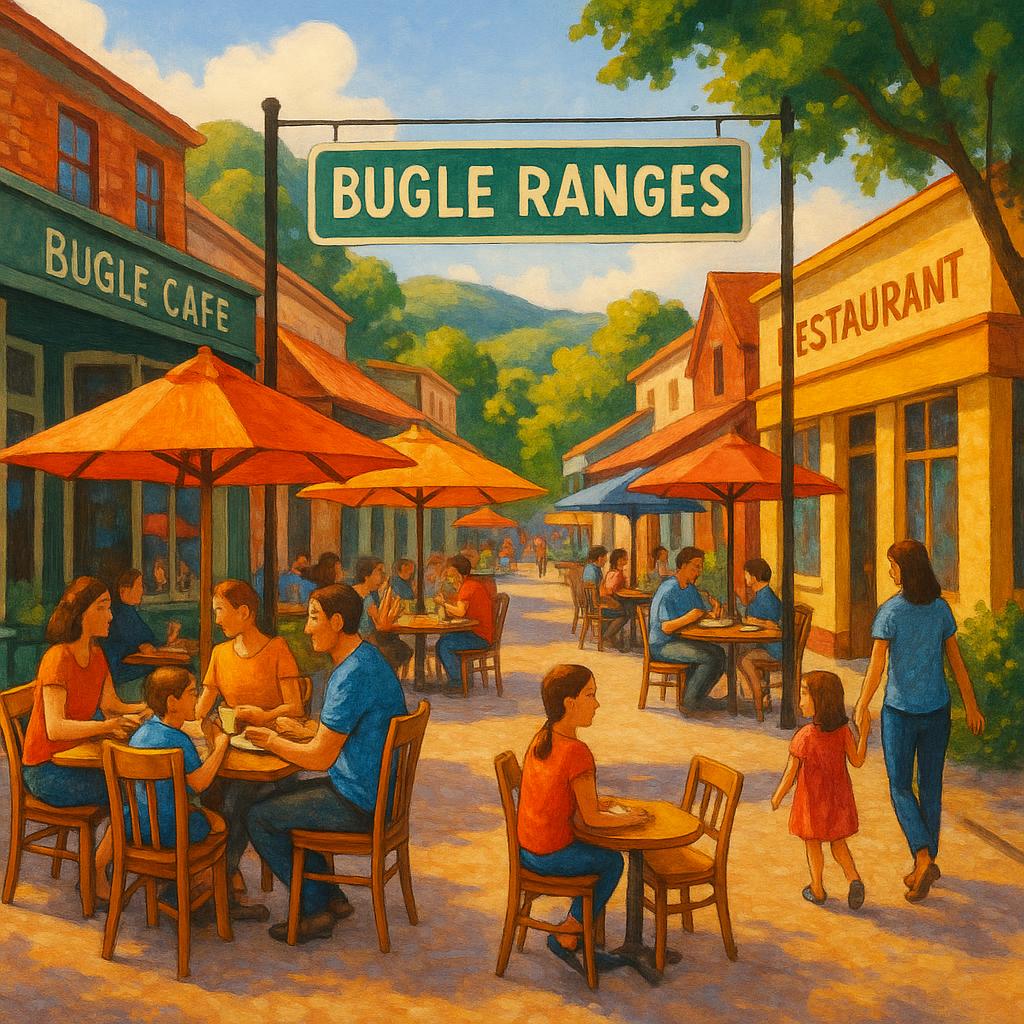 Outdoor dining scene in Bugle Ranges