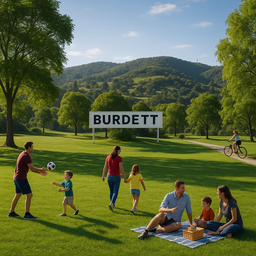 Green belts in Burdett with families outdoors