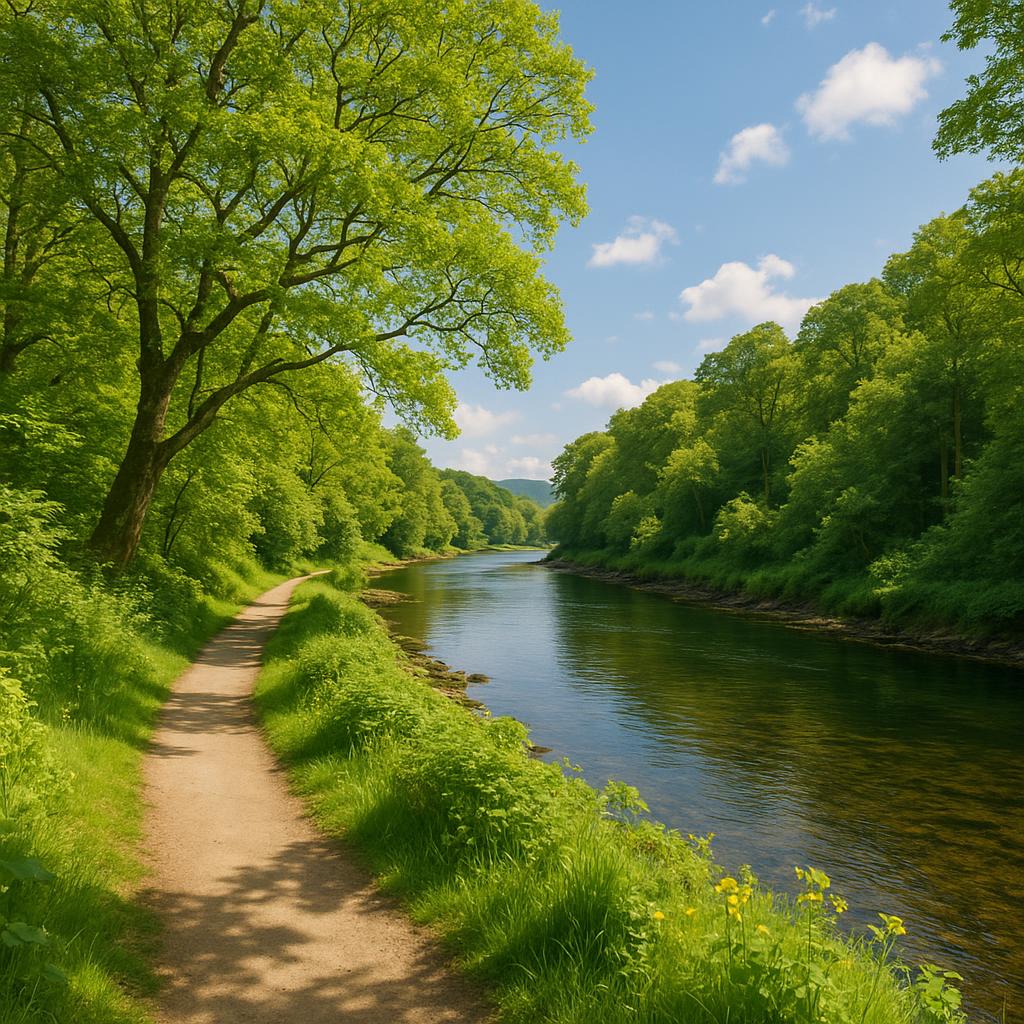 Beautiful riverbank path in Bute