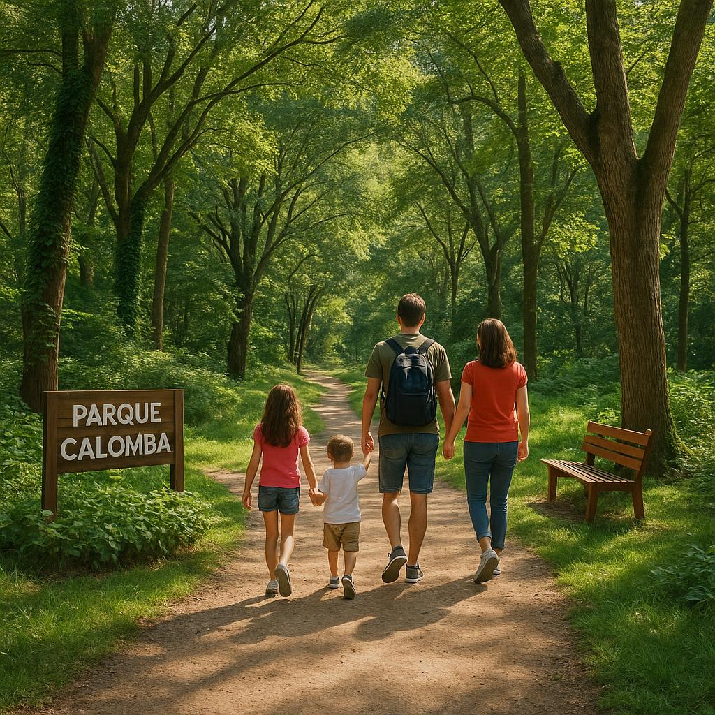 Leafy trails in Calomba with a family outdoors.