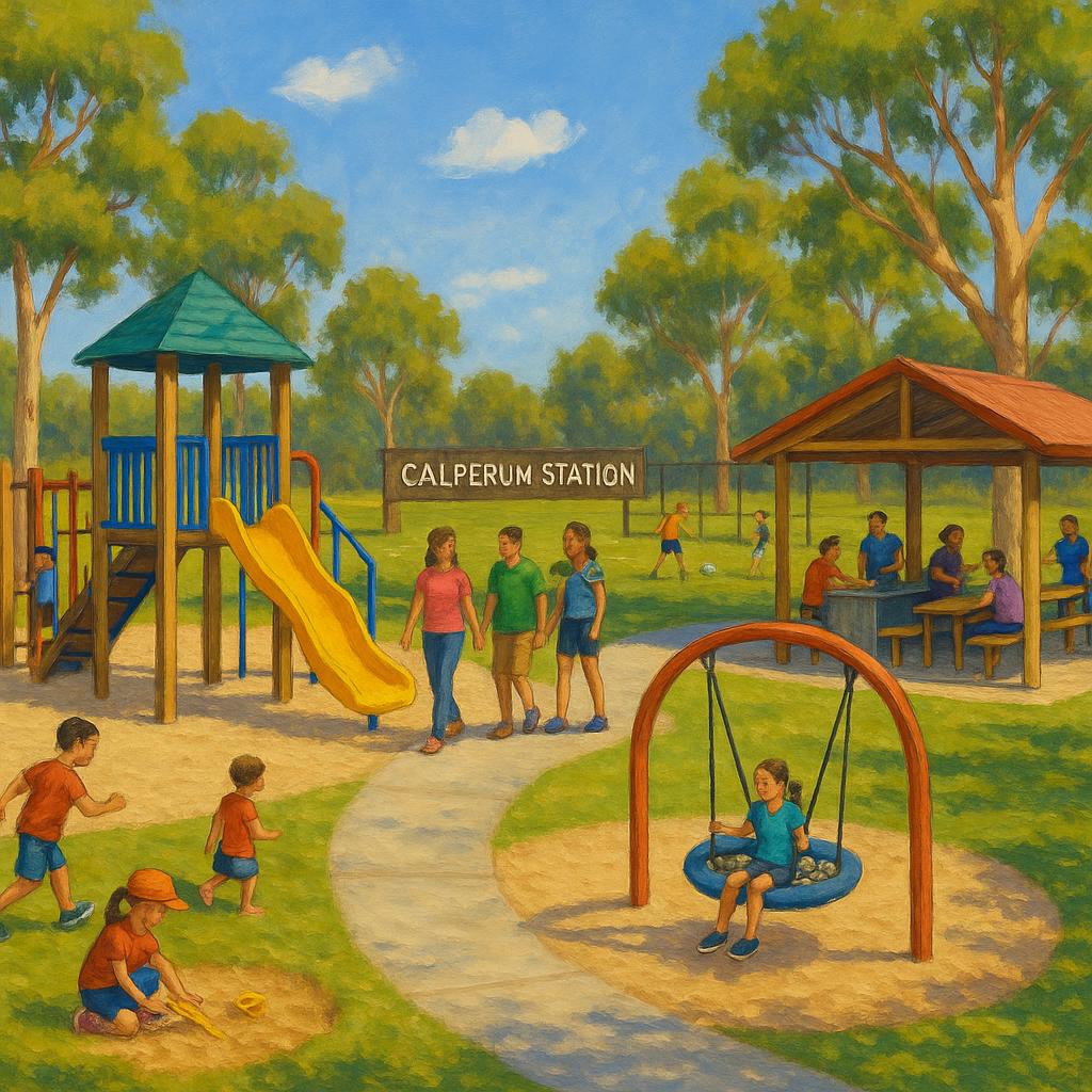 Community park in Calperum Station with families enjoying outdoor activities