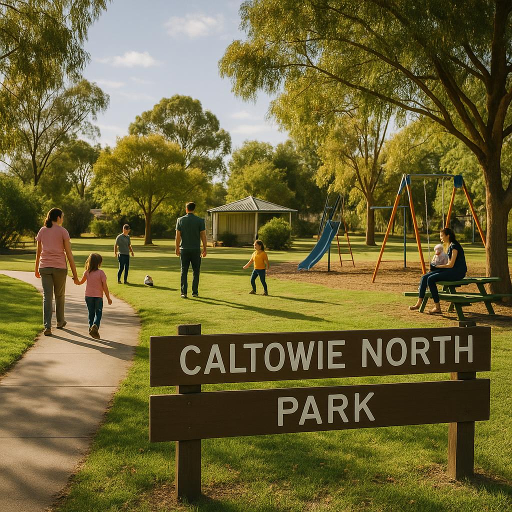 A peaceful park in Caltowie North with families enjoying the outdoors
