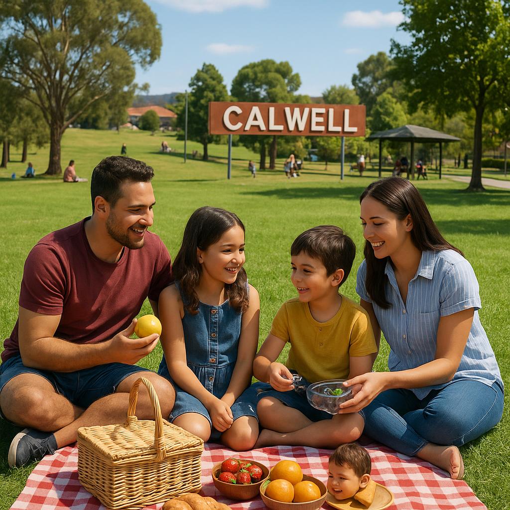Family enjoying a picnic in Calwell park