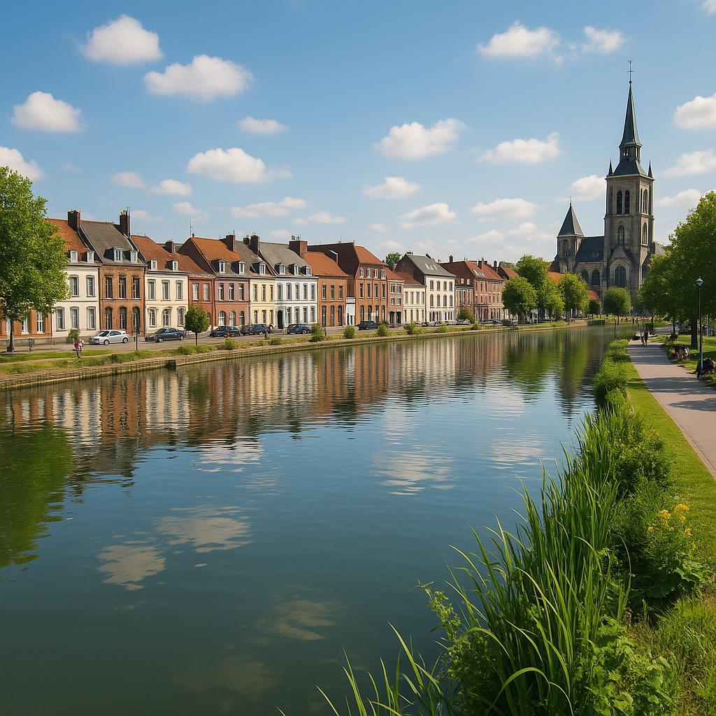 Scenic waterfront view of Cambrai
