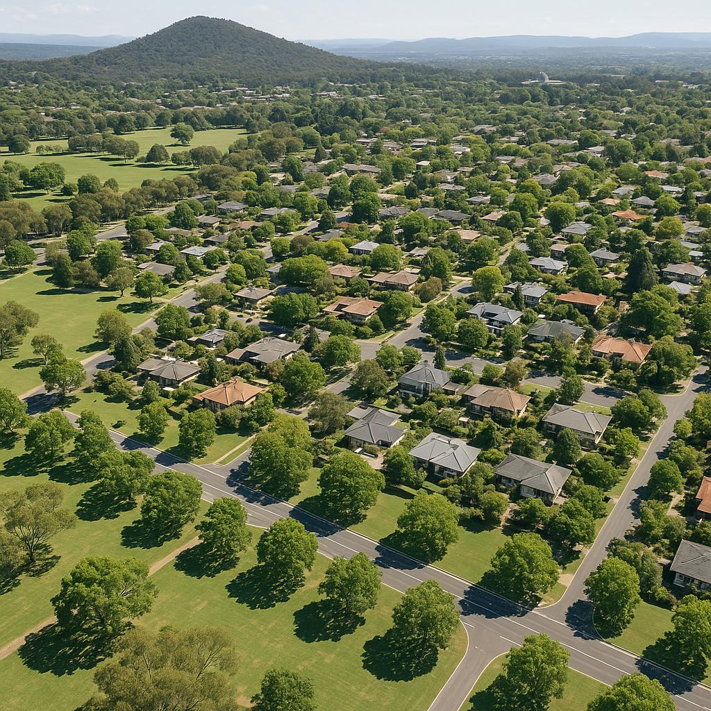 Aerial view of Campbell suburb with parks and homes