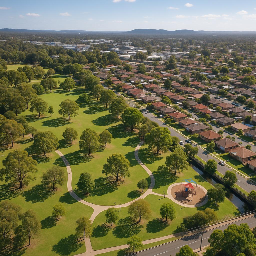 Aerial view of Campbelltown highlighting family parks