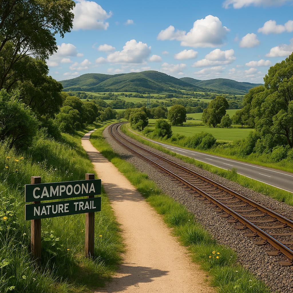 Scenic Campoona landscape with lush greenery and transport access