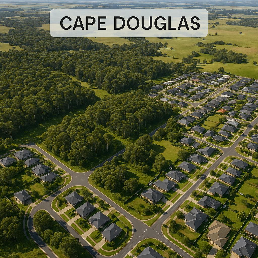 Aerial view of Cape Douglas highlighting natural beauty and homes