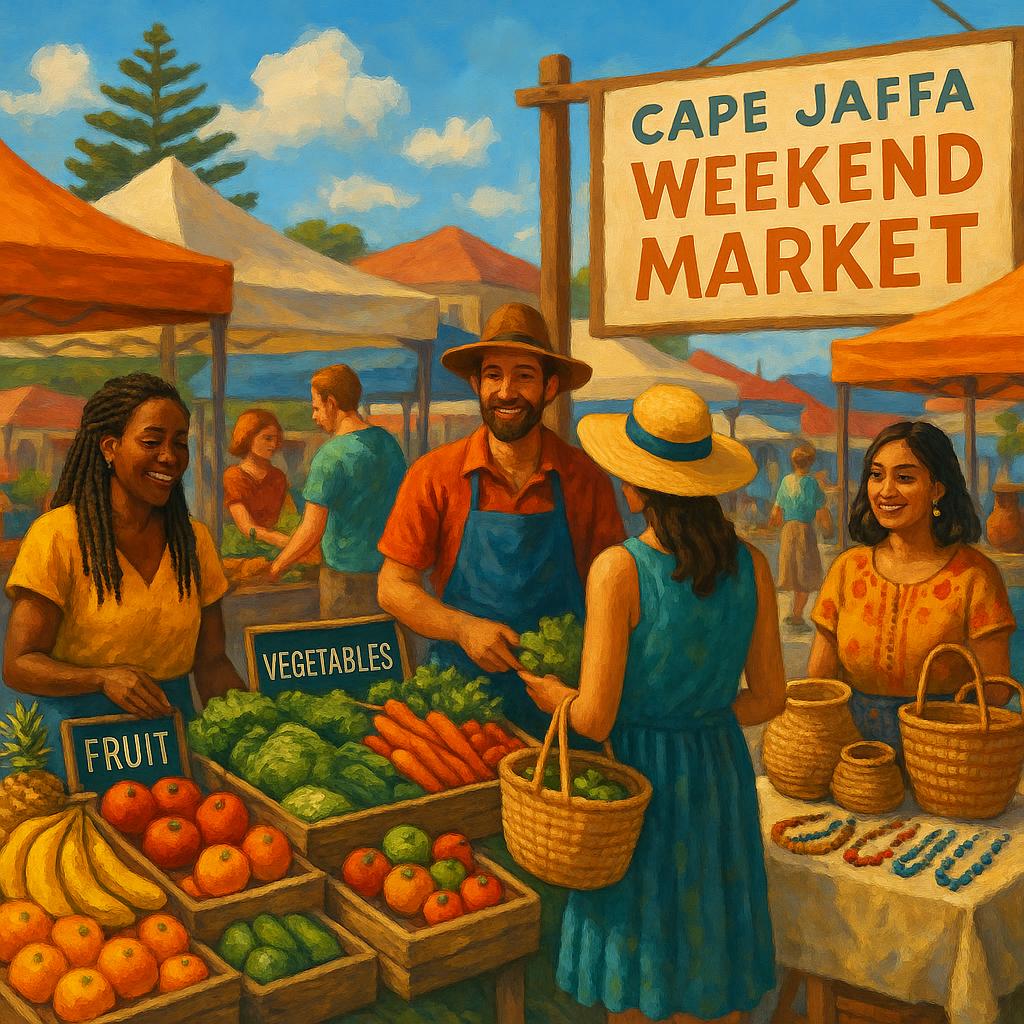 Cape Jaffa weekend market bustling with activity.