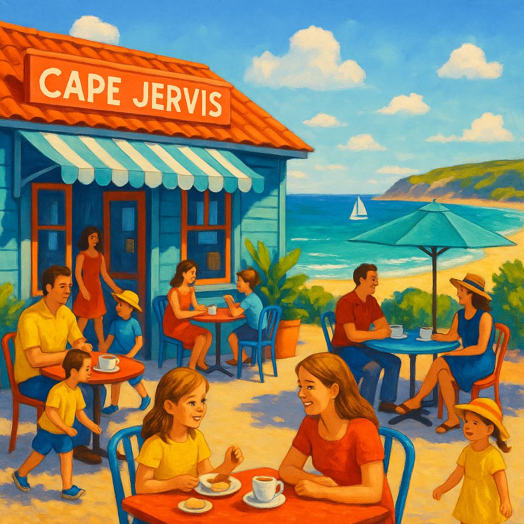 Families enjoying at a seaside café in Cape Jervis
