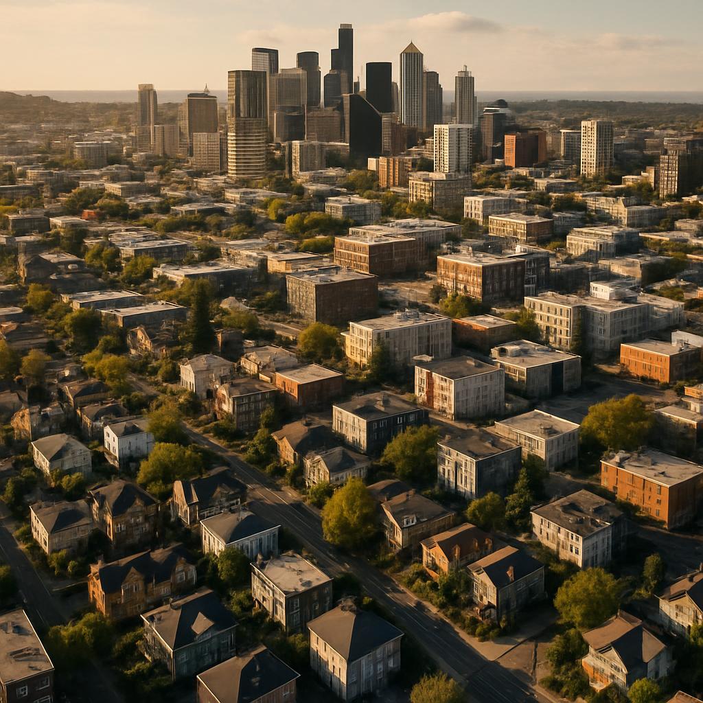 Aerial view showing residential and commercial areas in Capital Hill