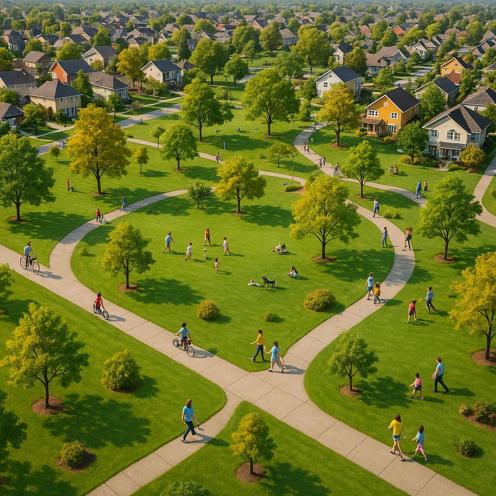 Aerial view of Carcuma showcasing parks and walkable paths