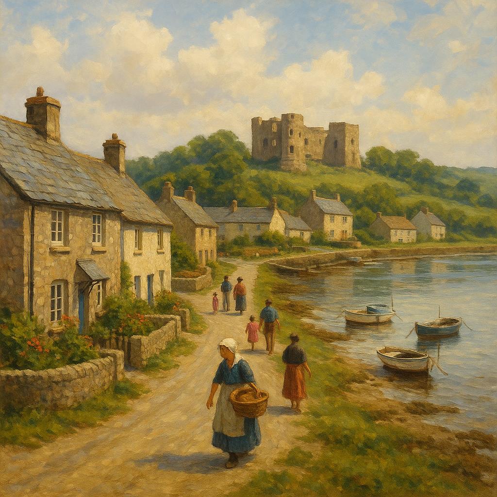 A scenic view of Carew's coastline with community spaces