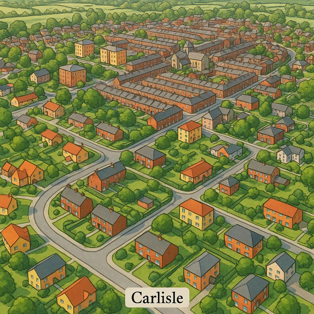 Aerial view of Carlisle showcasing different property types