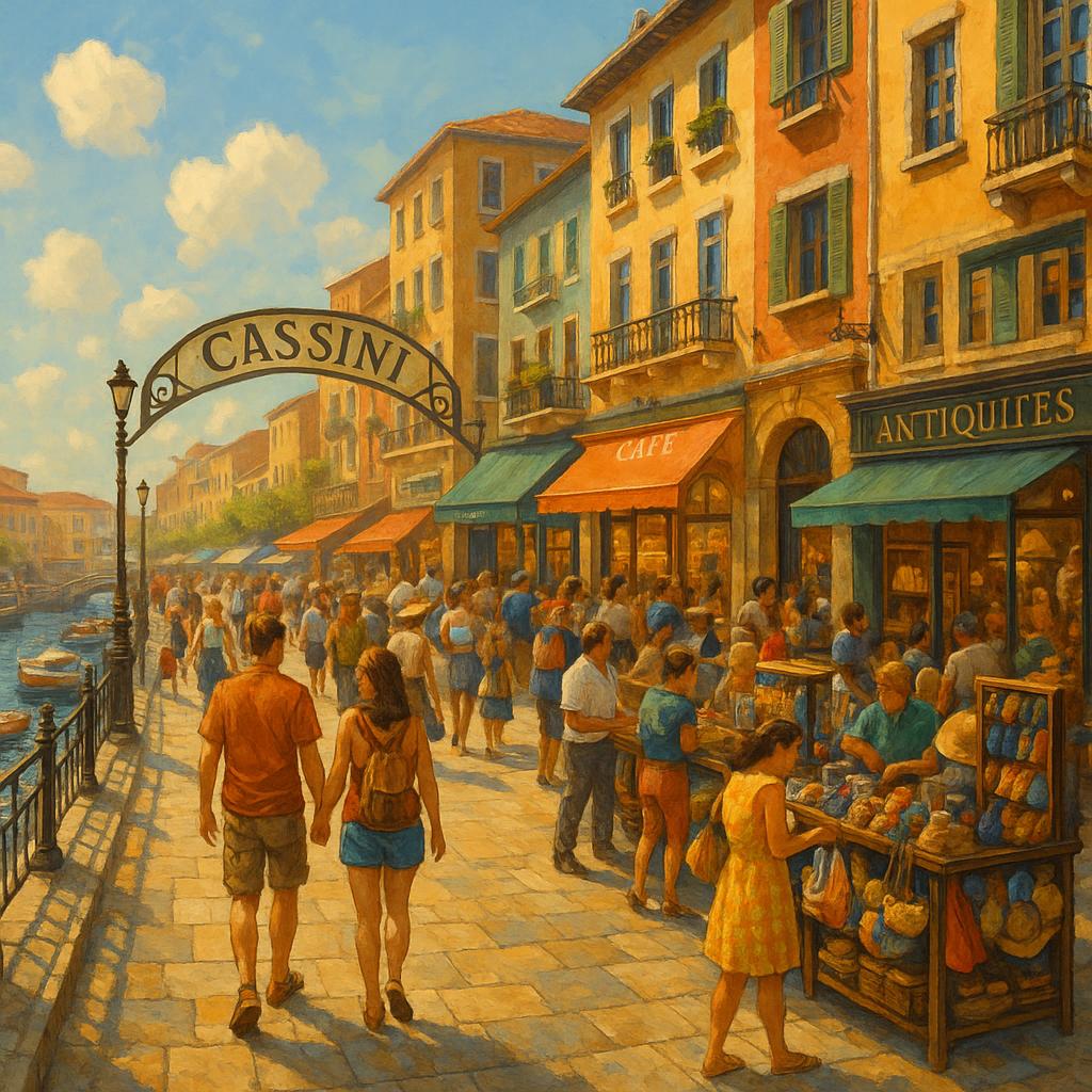 Lively harbourside shopping area in Cassini