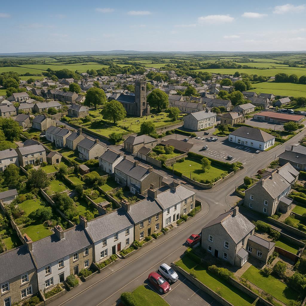 Aerial view of Castletown with homes and parks