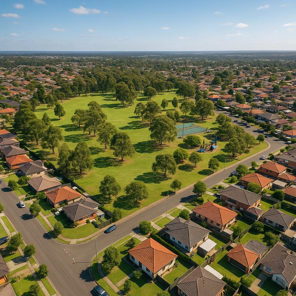 A scenic photo showcasing the greenery and homes in Casula