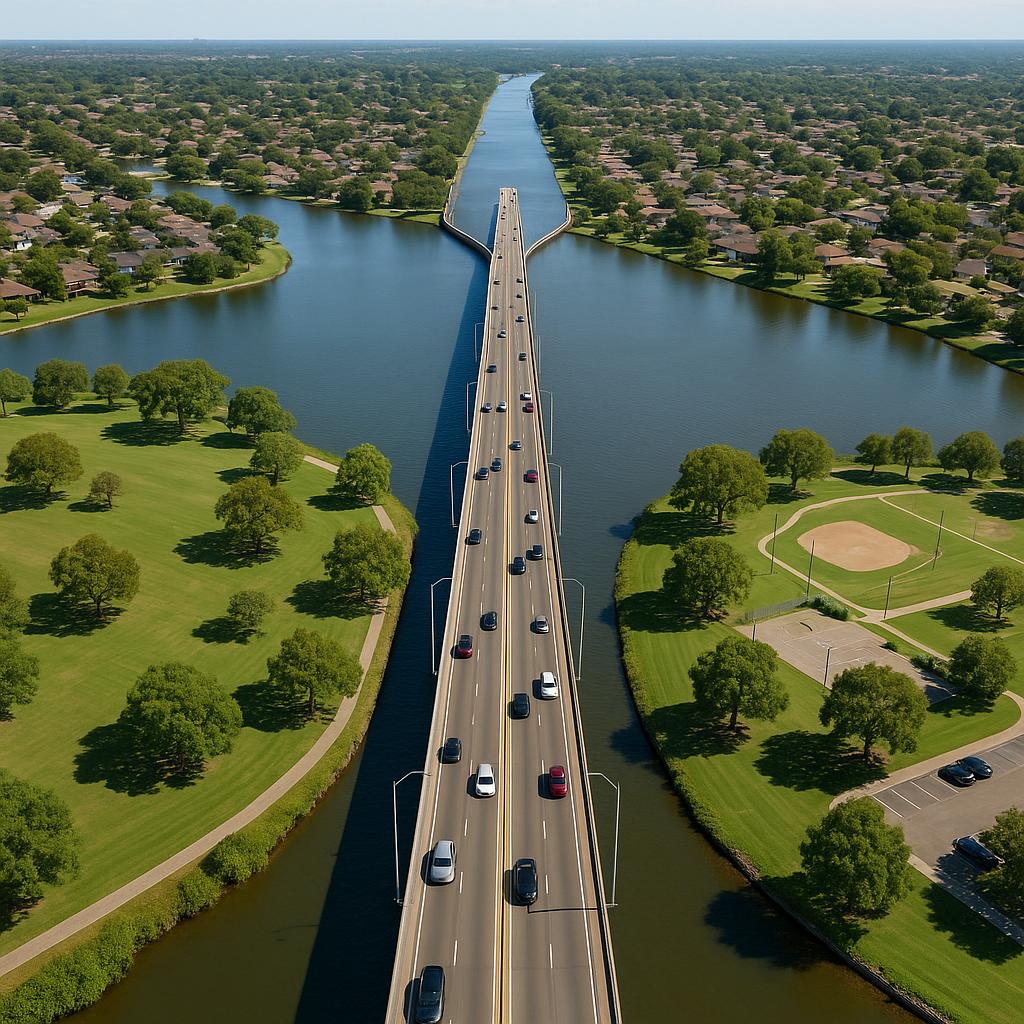 Aerial view of Causeway suburbs and parks, showcasing green spaces.
