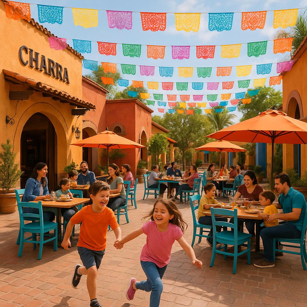 Family dining scene in Charra.