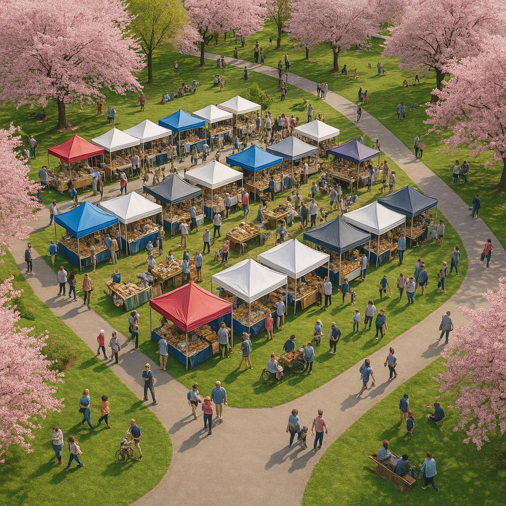 Aerial view of Cherry Gardens markets showing local vendors