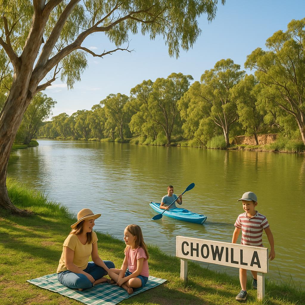 A family enjoying Chowilla's waterfront area.