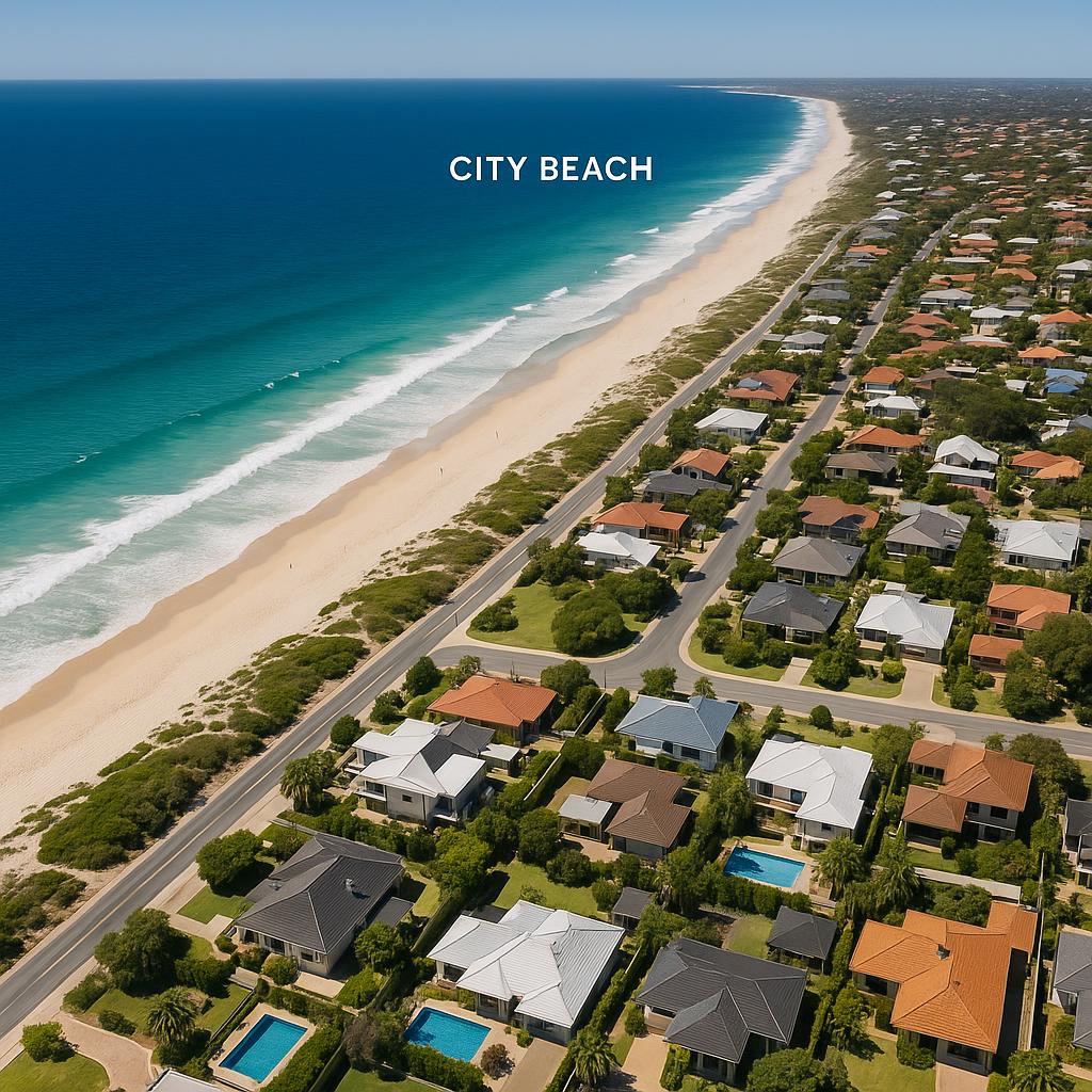 Aerial view of City Beach, showcasing homes and the ocean