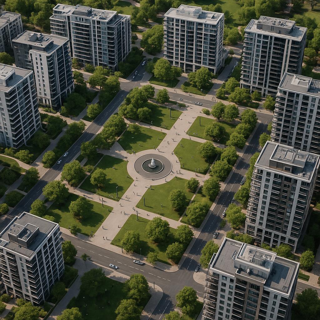 Aerial view of Civic Square showcasing its modernity