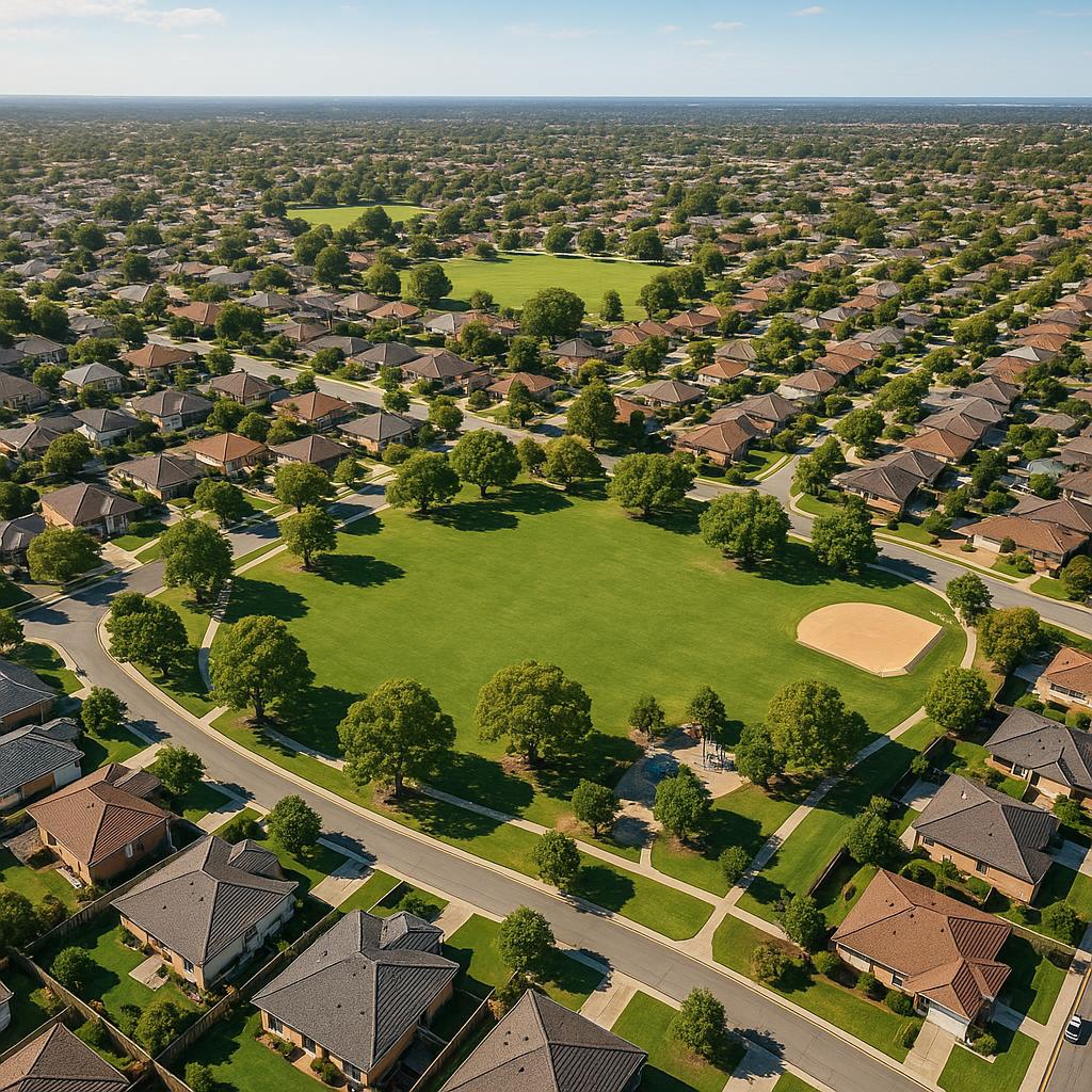 Aerial view of Clarkson showcasing parks and homes