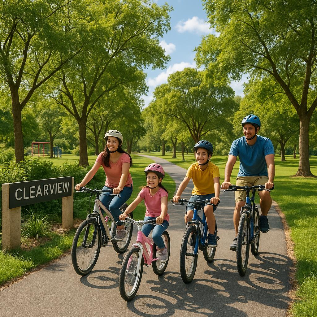 Families enjoying cycleways in Clearview