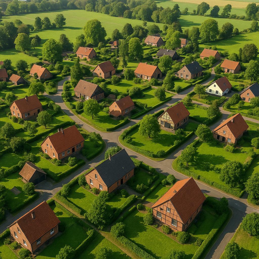 Aerial view of Cleve featuring homes and green landscape