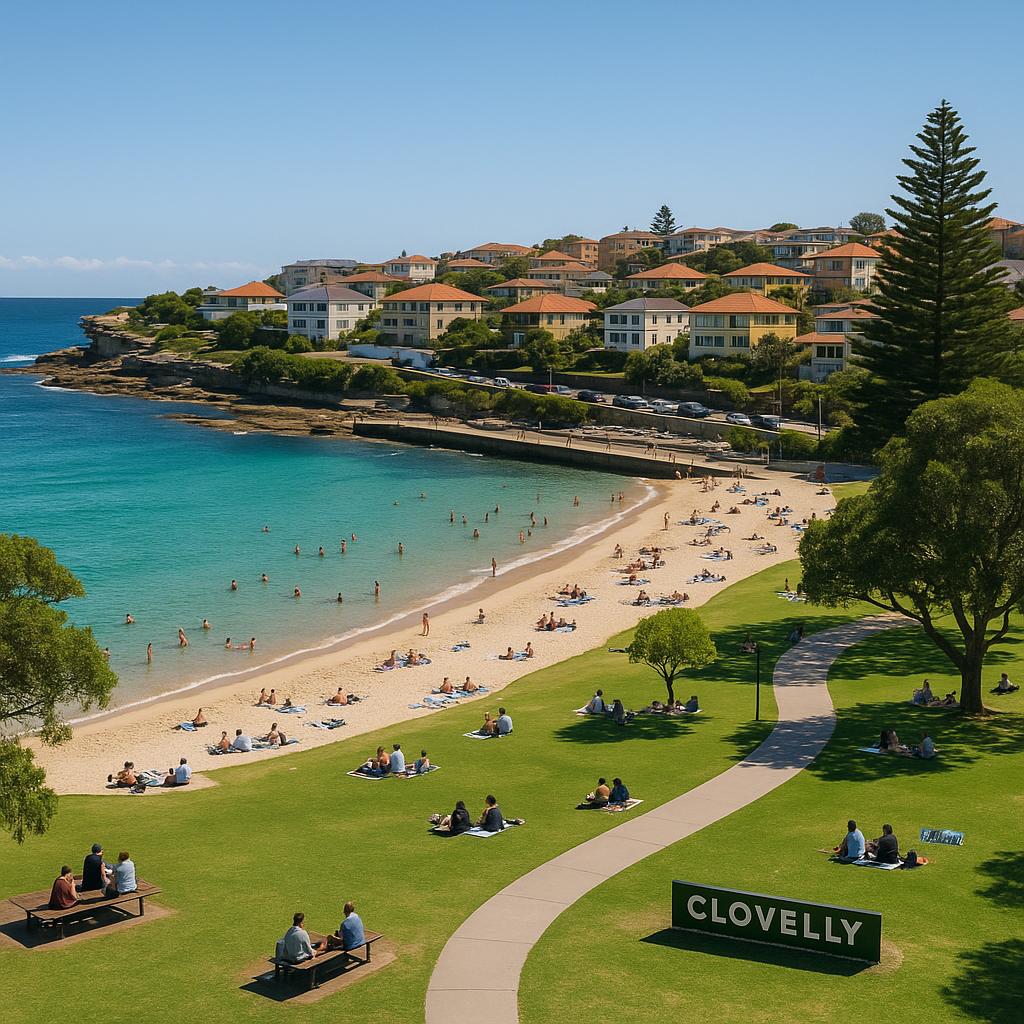 Scenic view of Clovelly beach and park