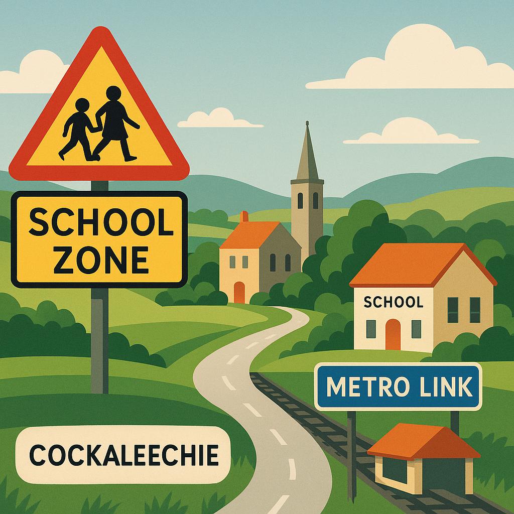 Cockaleechie suburb view highlighting schools