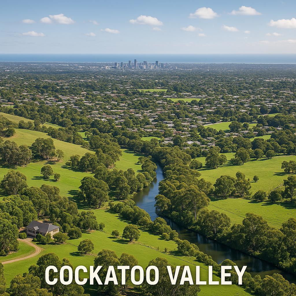 Scenic view of Cockatoo Valley highlighting its green spaces and residential areas