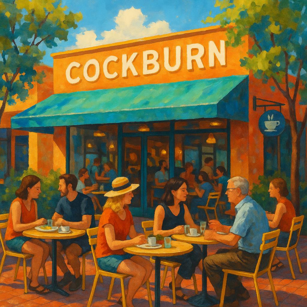 Vibrant café scene in Cockburn with outdoor dining.