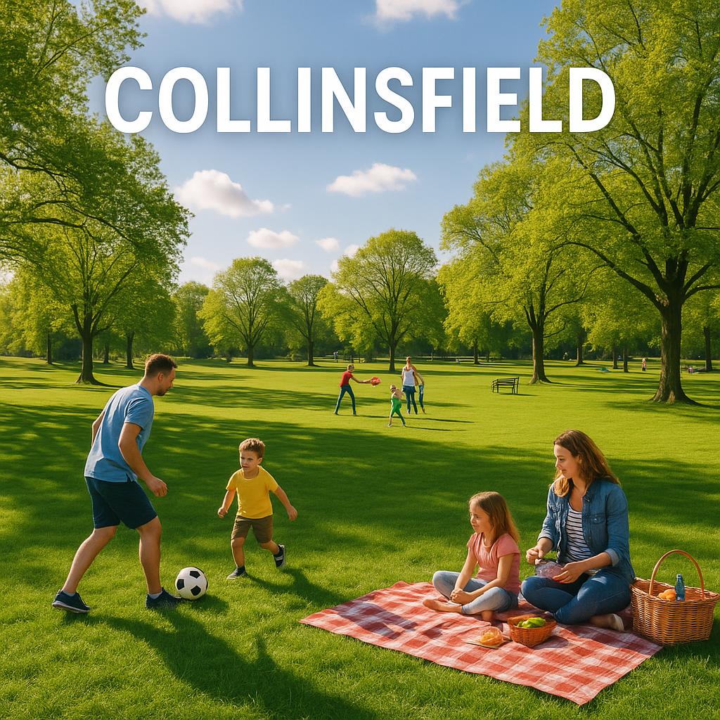Parklands in Collinsfield with families enjoying green spaces.