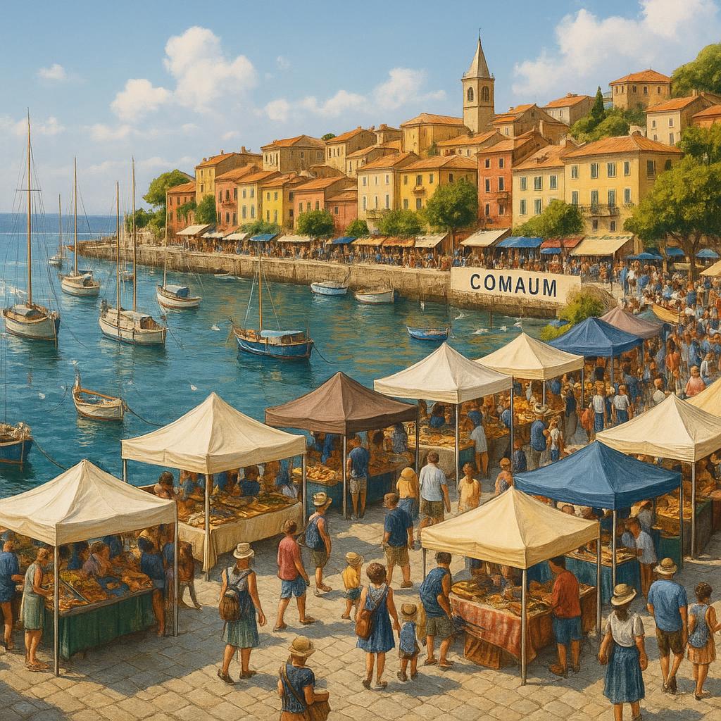 Comaum weekend market harbourside view