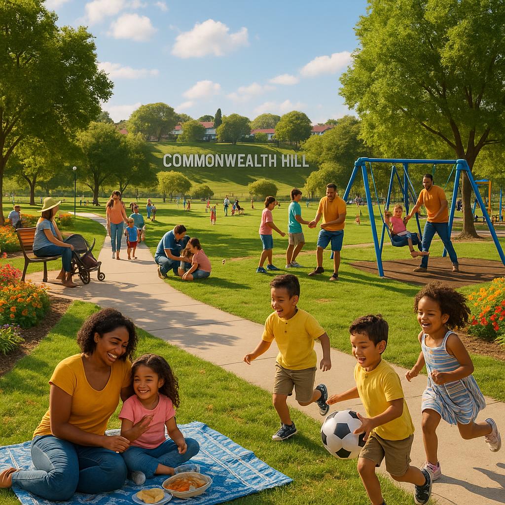 Community park in Commonwealth Hill with families