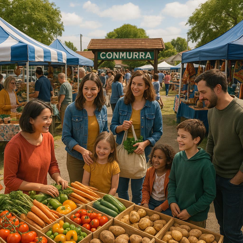 Vibrant community market in Conmurra highlighting local produce and crafts.