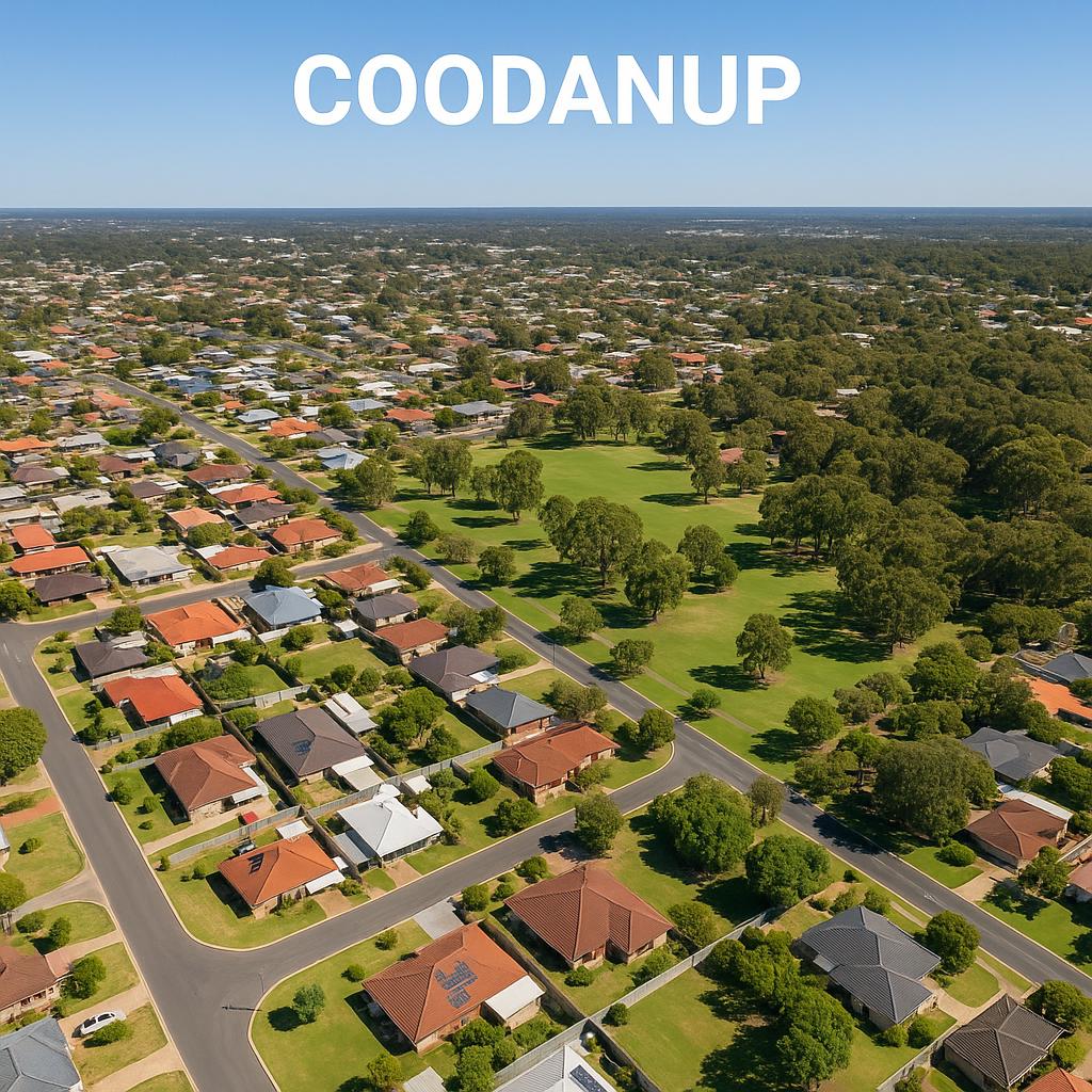 Aerial view of Coodanup housing and parks
