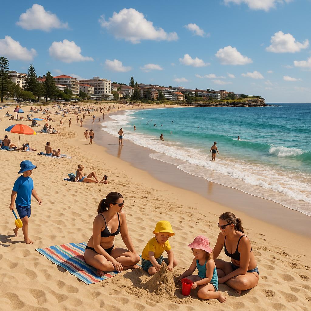 Coogee beach with families enjoying the outdoors