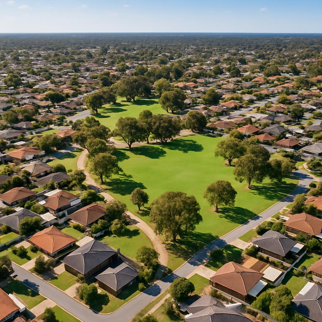 Aerial view of Cooloongup, Western Australia with green parks
