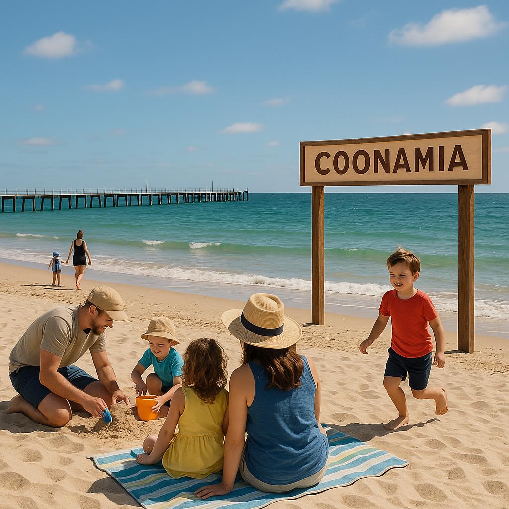 Families relaxing on Coonamia beachfront