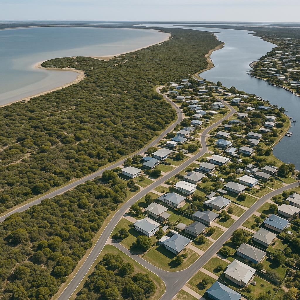 Aerial view of Coorong with bush reserves