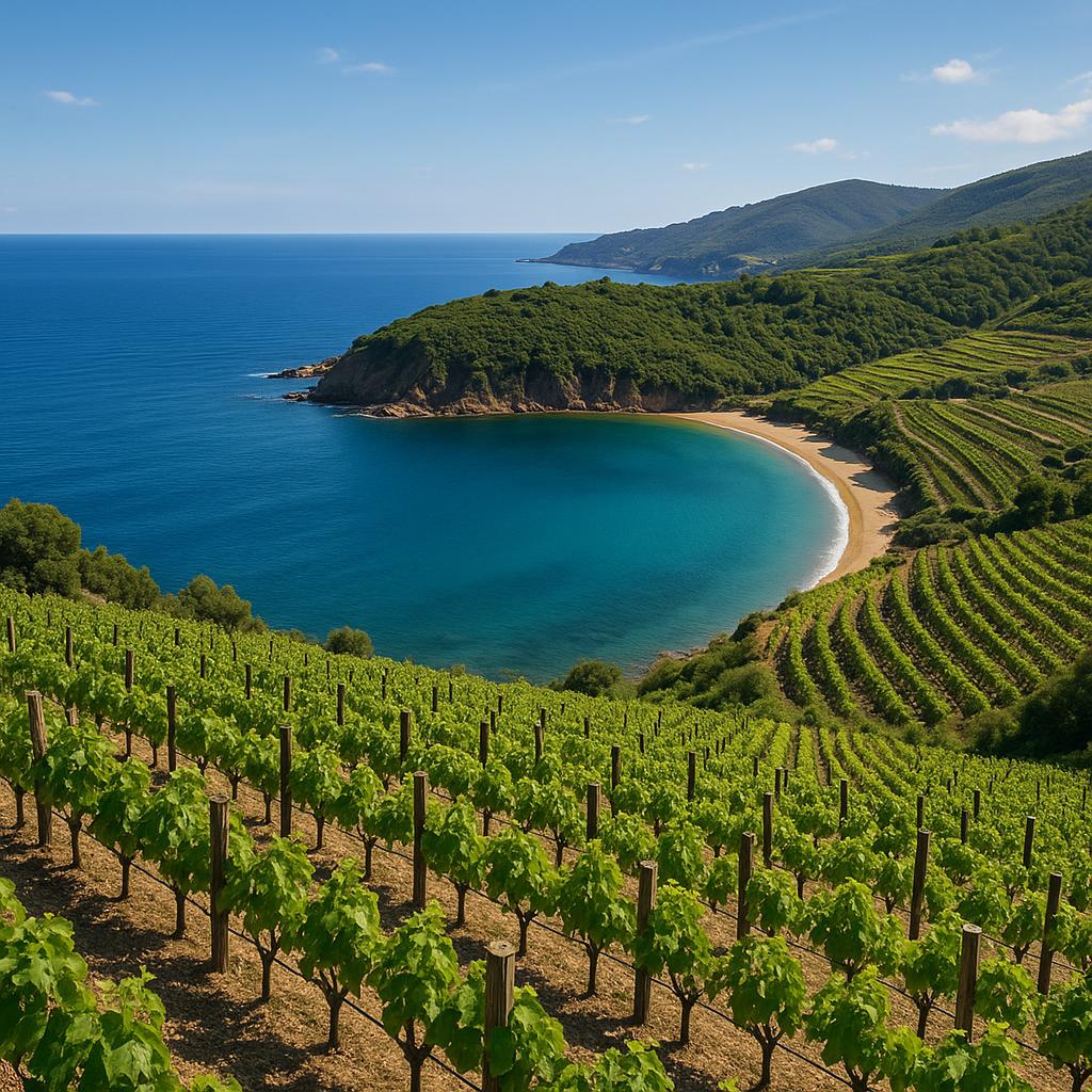 Coastal view of Crescent overlooking vineyards