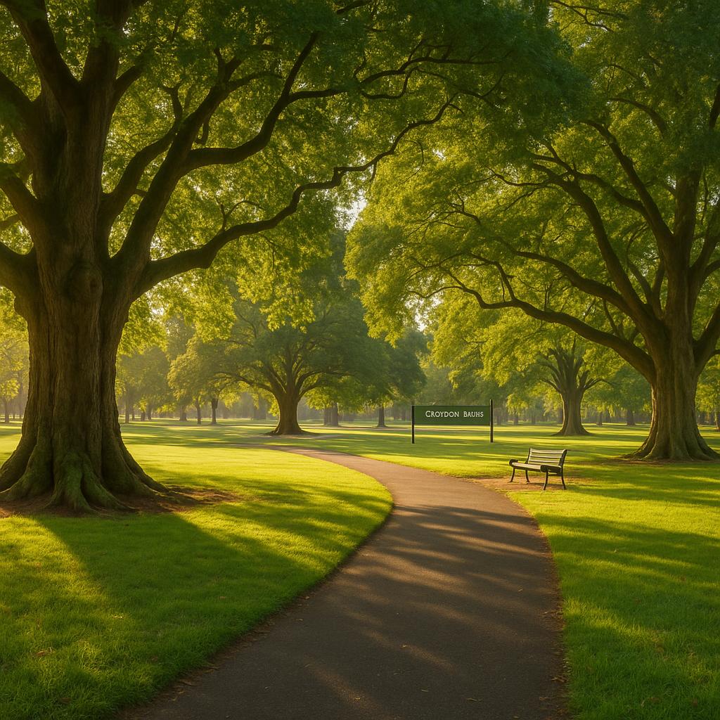 Park in Croydon Park featuring large oak trees