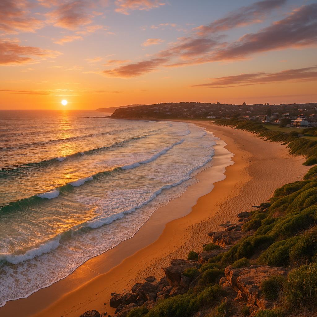 Curl Curl beach at sunset, showcasing the stunning coast